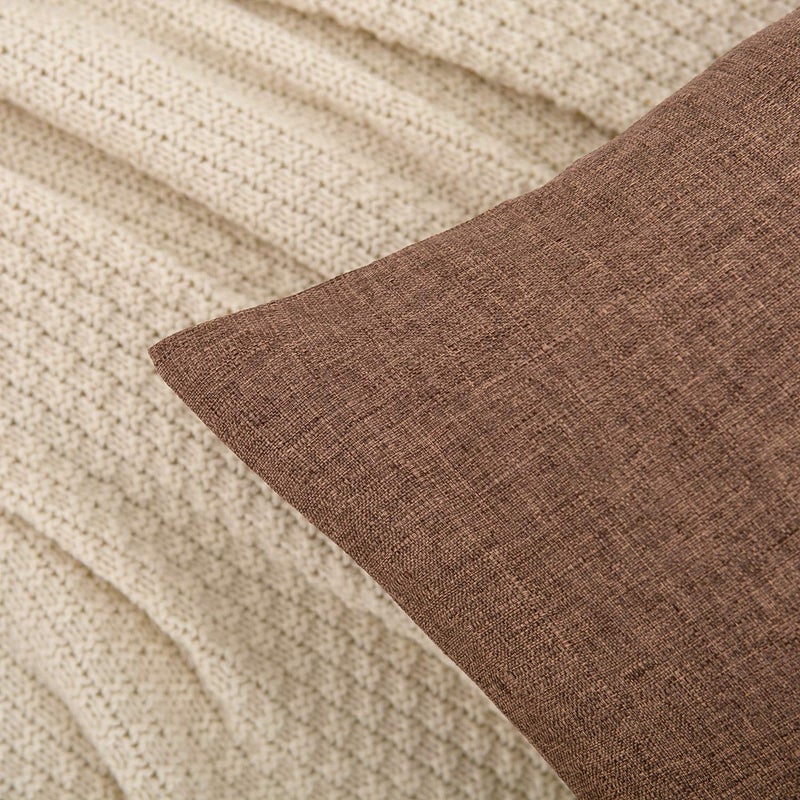 RainRoad Linen Decorative Throw Pillow Covers Cushion Cover Pillow Case for Sofa Couch Bed Chair, Soft Square Light Brown Throw Pillows 18x18 Inch,Set of 2 - Image 4